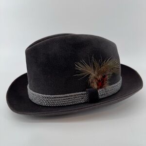 Dobbs Citadel Fur Felt Fedora Hat 6 7/8 Gray Feather – Vintage USA Classic